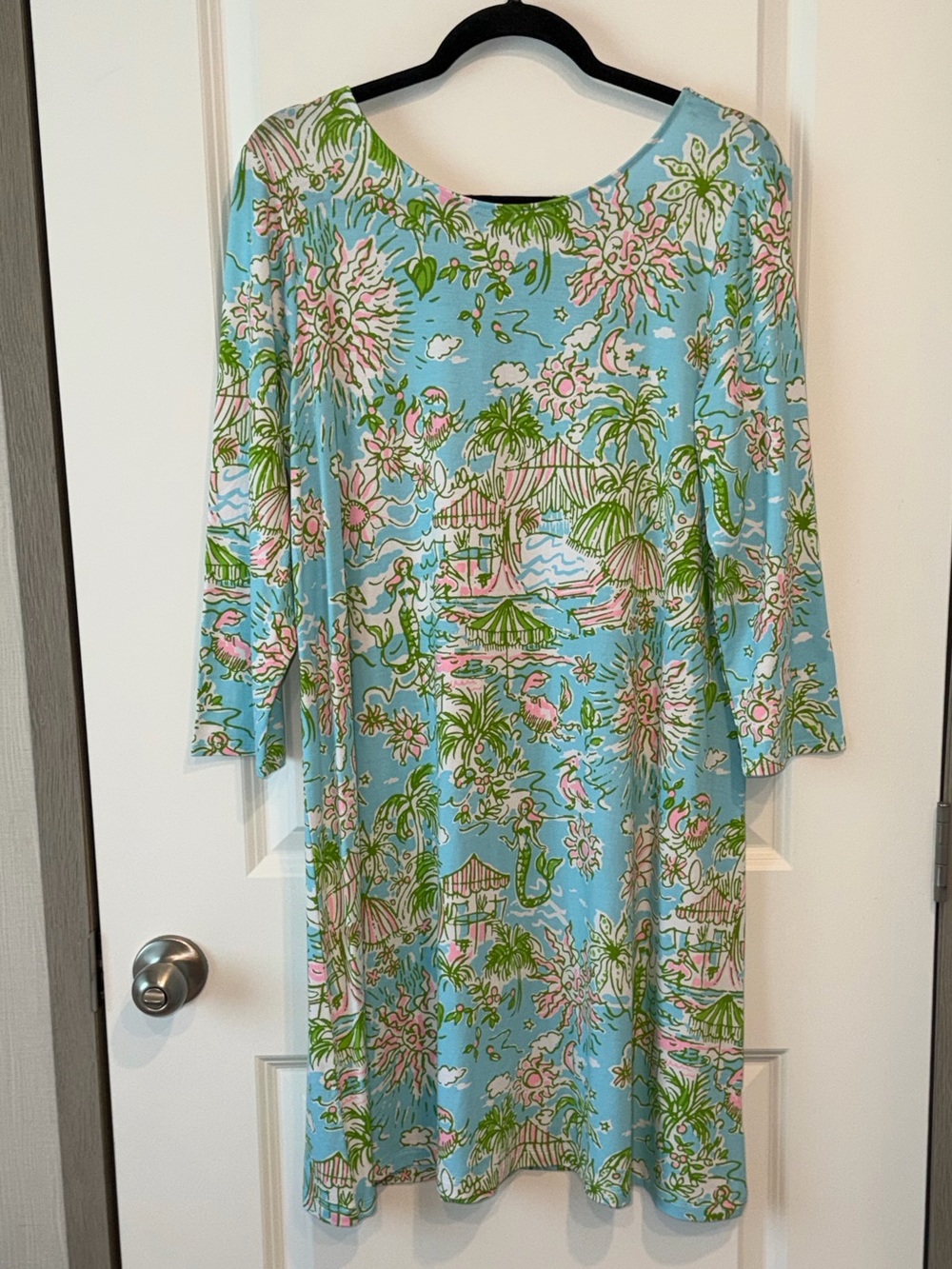 Lilly Pulitzer Rayon T-Shirt Dress Celestial Sun Tropical Mermaid Cutout Back XL